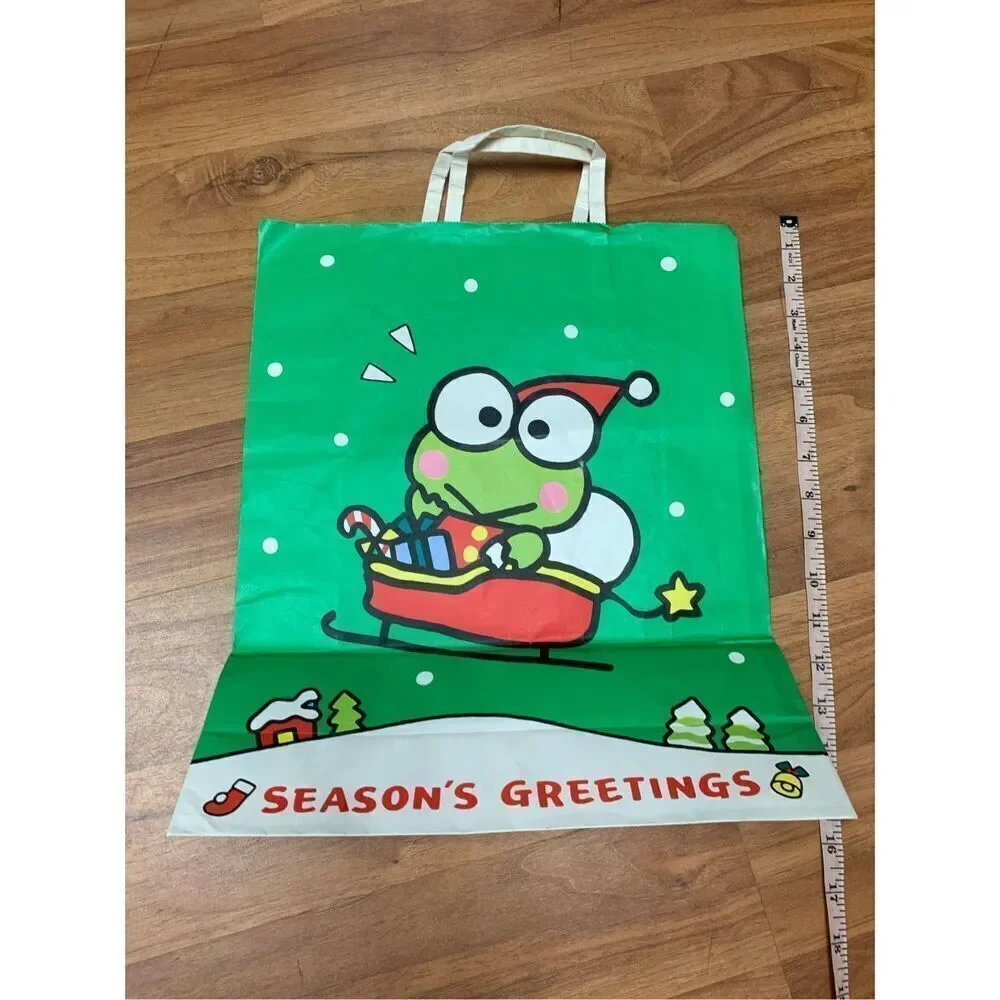 Vintage 1991 Sanrio Holiday Frog Seasons Greetings Paper Bag Green